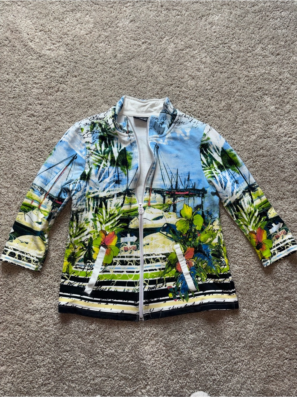 VINTAGE Y2K Onque Casual Tropical Marina Graphic Zip Up Jacket | Size S